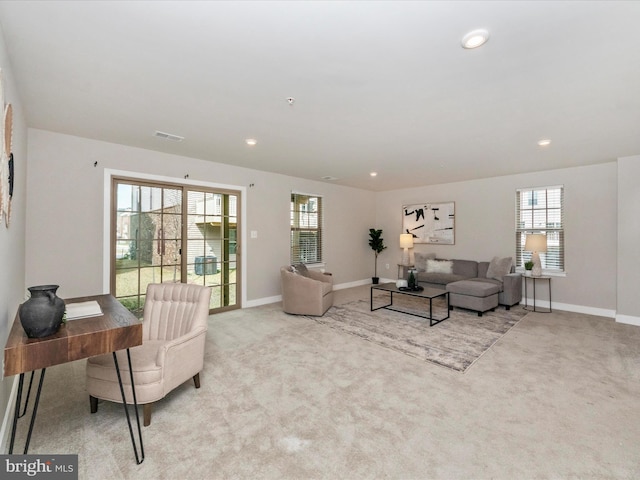 14716 Spring Haven Ln, Laurel, MD 20707 - living room featuring carpet floors, baseboards, and recessed lighting