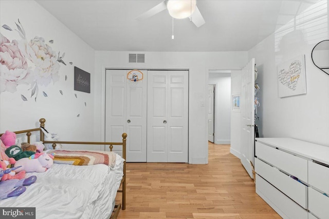 1745 Remington Dr, Crofton, MD 21114 - bedroom featuring light wood-type flooring, a closet, and ceiling fan