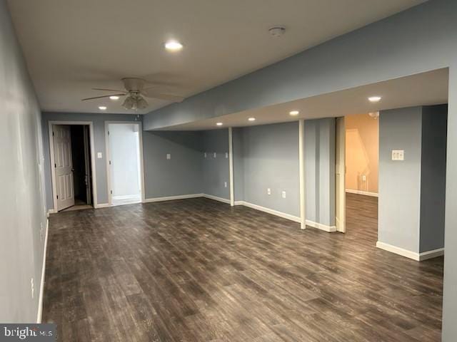 780 Cotswolde Quay Ct, Severna Park, MD 21146 - finished basement with dark wood-style floors, ceiling fan, recessed lighting, and baseboards
