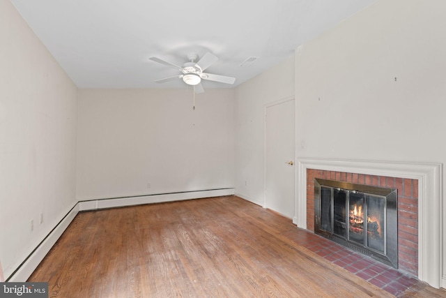 6802 Nesbitt Pl, Mclean, VA 22101 - unfurnished living room with ceiling fan, wood finished floors, and a fireplace