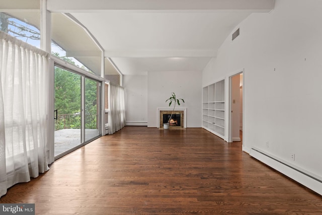 6802 Nesbitt Pl, Mclean, VA 22101 - unfurnished living room featuring baseboard heating, wood finished floors, and a fireplace with flush hearth