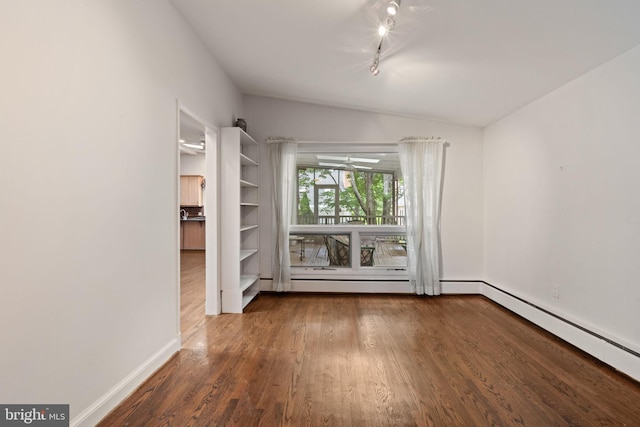 6802 Nesbitt Pl, Mclean, VA 22101 - empty room with wood finished floors, baseboards, track lighting, and a baseboard heating unit