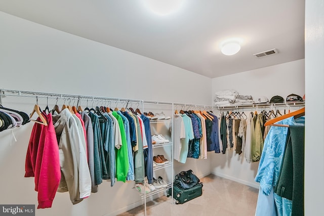 walk in closet with carpet