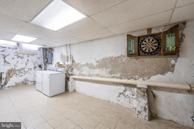 2429 S Reese St, Philadelphia, PA 19148 - finished below grade area with washer and dryer, a drop ceiling, and electric panel