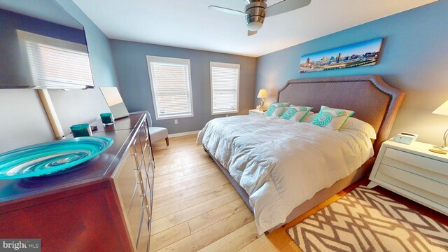 306 S Exeter St, Baltimore, MD 21202 - bedroom featuring light wood finished floors, ceiling fan, and baseboards