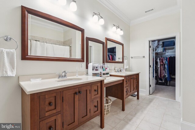 2277 Indian Holw, Winchester, VA 22603 - full bathroom featuring crown molding, a spacious closet, vanity, and a shower with shower curtain