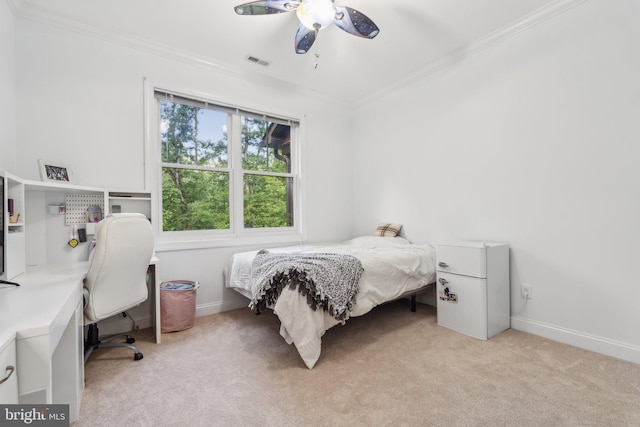 2277 Indian Holw, Winchester, VA 22603 - bedroom with ornamental molding, light colored carpet, an office area, baseboards, and a ceiling fan