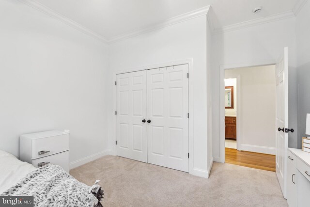 2277 Indian Holw, Winchester, VA 22603 - bedroom with ornamental molding, light carpet, a closet, and baseboards