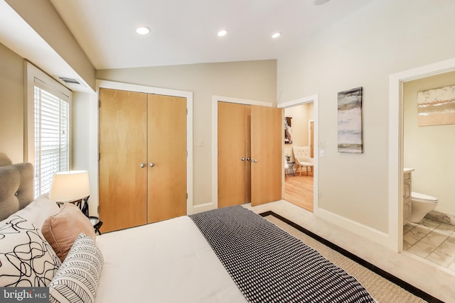 1324 10th St NW, Washington, DC 20001 - bedroom with vaulted ceiling, recessed lighting, a closet, baseboards, and connected bathroom