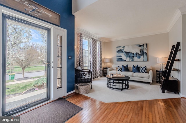 269 Bucktail Dr, Middletown, DE 19709 - living room with ornamental molding, hardwood / wood-style floors, and baseboards