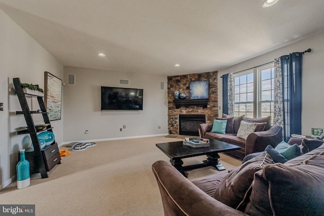 269 Bucktail Dr, Middletown, DE 19709 - carpeted living area with baseboards, a fireplace, and recessed lighting