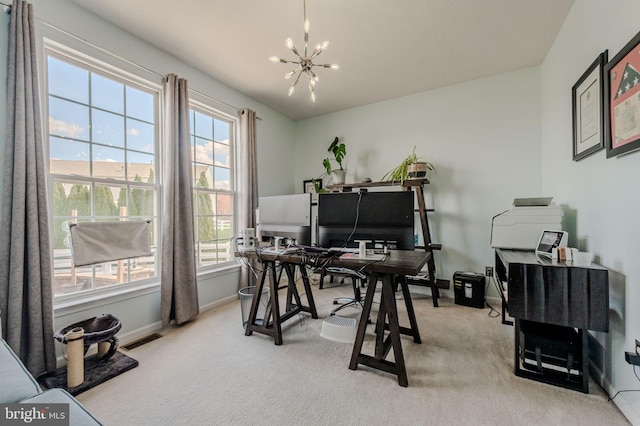 269 Bucktail Dr, Middletown, DE 19709 - carpeted office space featuring healthy amount of natural light, a chandelier, and baseboards