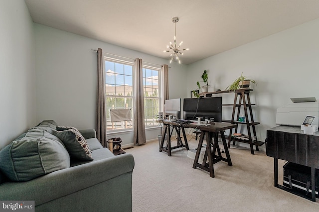 269 Bucktail Dr, Middletown, DE 19709 - office space featuring a chandelier, light colored carpet, and baseboards