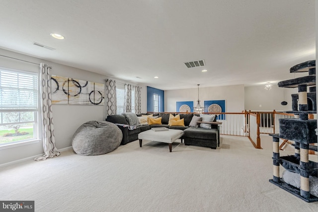 269 Bucktail Dr, Middletown, DE 19709 - living area featuring carpet, recessed lighting, baseboards, and a chandelier