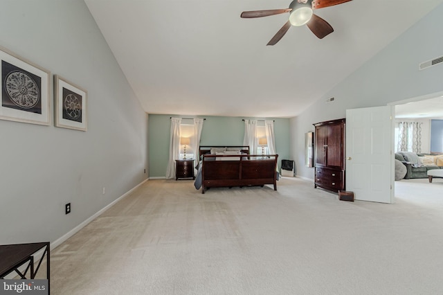 269 Bucktail Dr, Middletown, DE 19709 - bedroom featuring light colored carpet, high vaulted ceiling, and baseboards