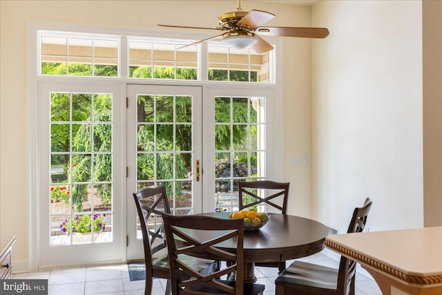 2630 Eagle Ln, Hellertown, PA 18055 - dining space with a ceiling fan, light tile patterned floors, and french doors