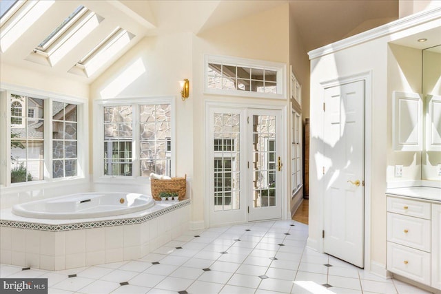 2630 Eagle Ln, Hellertown, PA 18055 - full bath with a bath, lofted ceiling, a skylight, and tile patterned flooring