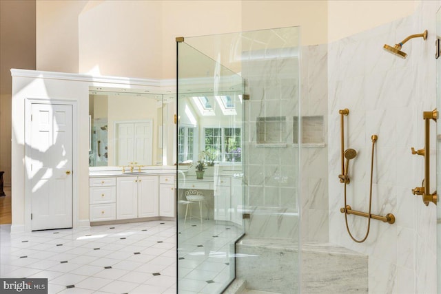 2630 Eagle Ln, Hellertown, PA 18055 - full bath featuring a marble finish shower, vanity, and tile patterned flooring
