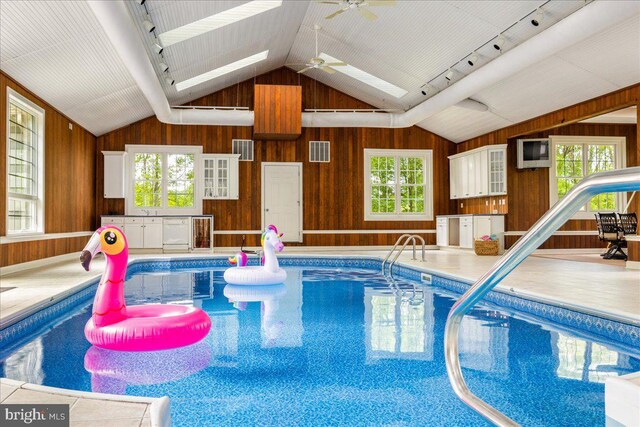 2630 Eagle Ln, Hellertown, PA 18055 - indoor pool featuring a ceiling fan and a skylight