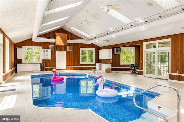 2630 Eagle Ln, Hellertown, PA 18055 - indoor pool featuring a skylight, a sink, and a ceiling fan