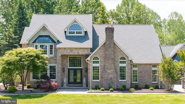 2630 Eagle Ln, Hellertown, PA 18055 - view of front of property with french doors, brick siding, a chimney, and a front yard