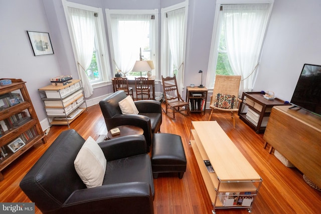 living room featuring plenty of natural light and wood finished floors