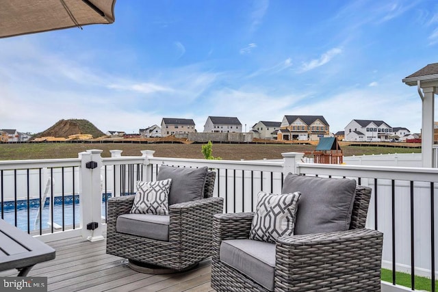 deck with a residential view