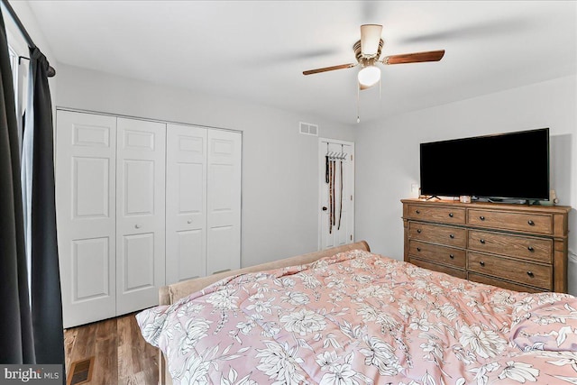 100 Cypress Dr, North East, MD 21901 - bedroom with wood finished floors, a closet, and a ceiling fan