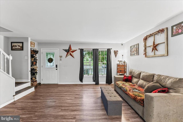 100 Cypress Dr, North East, MD 21901 - living area with stairway, wood finished floors, and baseboards