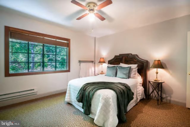 1647 Preston Rd, Alexandria, VA 22302 - carpeted bedroom featuring baseboards, a baseboard heating unit, and ceiling fan