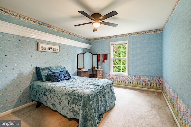 41 Diane Dr, Honey Brook, PA 19344 - carpeted bedroom featuring wallpapered walls, baseboards, and ceiling fan