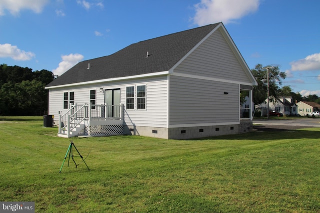 1296 Dorchester Ave, Pocomoke City, MD 21851 - rear view of property with crawl space, a lawn, cooling unit, and roof with shingles