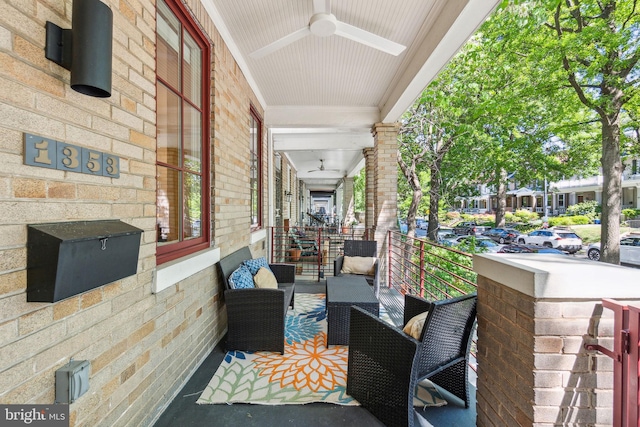view of patio / terrace featuring covered porch and ceiling fan