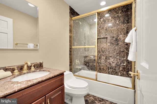 2221 N Oak Ct, Arlington, VA 22209 - bathroom with vanity, toilet, bath / shower combo with glass door, and recessed lighting
