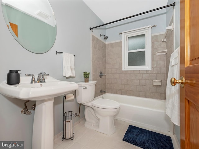 4106 Teklen Dr, Westminster, MD 21157 - full bathroom with shower / bath combination, toilet, tile patterned floors, baseboards, and a sink