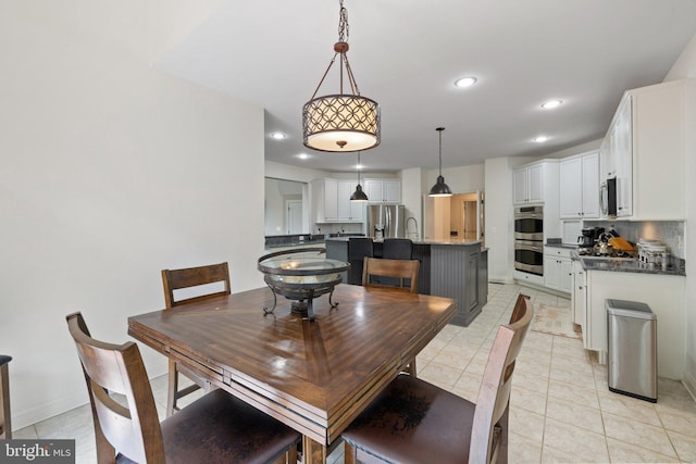 18309 Eldorado Way, Leesburg, VA 20176 - dining room with recessed lighting, light tile patterned flooring, and baseboards