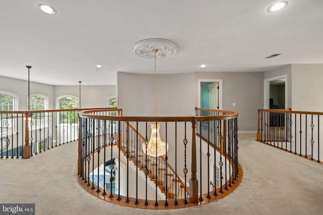 18309 Eldorado Way, Leesburg, VA 20176 - corridor with an upstairs landing, carpet, recessed lighting, and baseboards