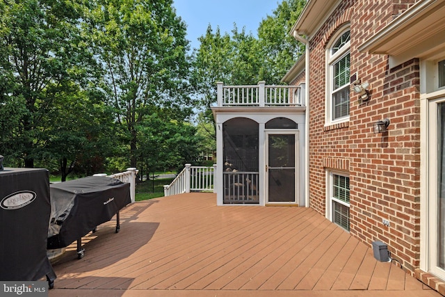 18309 Eldorado Way, Leesburg, VA 20176 - wooden deck featuring a sunroom and grilling area