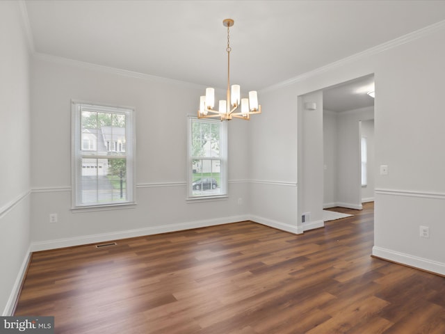 9365 River Crest Rd, Manassas, VA 20110 - spare room featuring a chandelier, wood finished floors, ornamental molding, and baseboards