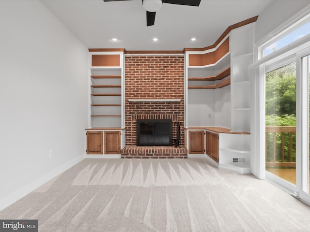 9365 River Crest Rd, Manassas, VA 20110 - unfurnished living room featuring carpet floors, a ceiling fan, built in shelves, recessed lighting, and baseboards