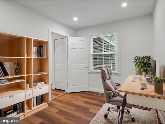9365 River Crest Rd, Manassas, VA 20110 - home office featuring wood finished floors, recessed lighting, and baseboards