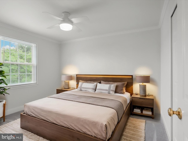 9365 River Crest Rd, Manassas, VA 20110 - carpeted bedroom featuring baseboards, crown molding, and ceiling fan