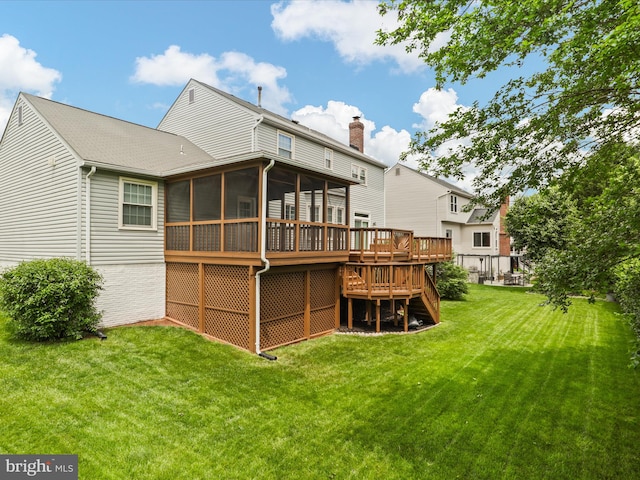 9365 River Crest Rd, Manassas, VA 20110 - rear view of property with a sunroom, a deck, a yard, and stairs