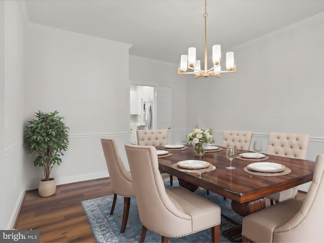 9365 River Crest Rd, Manassas, VA 20110 - dining room featuring dark wood-style floors, a chandelier, ornamental molding, and baseboards