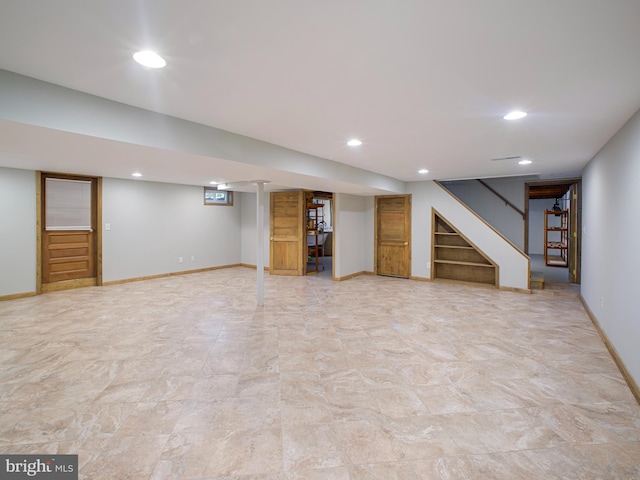 304 Mangrove Rd, Severna Park, MD 21146 - finished basement featuring stairway, recessed lighting, and baseboards