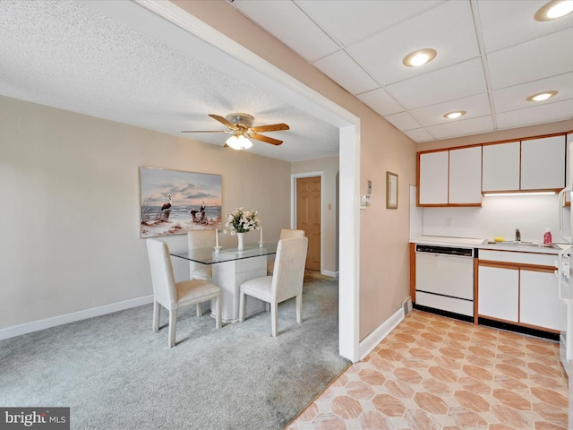 146 Academy Rd, Clifton Heights, PA 19018 - dining area with baseboards, ceiling fan, light colored carpet, and recessed lighting
