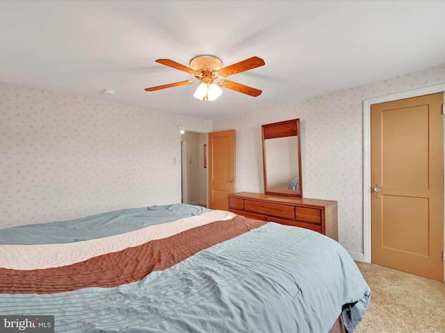 146 Academy Rd, Clifton Heights, PA 19018 - bedroom featuring wallpapered walls, light carpet, and a ceiling fan