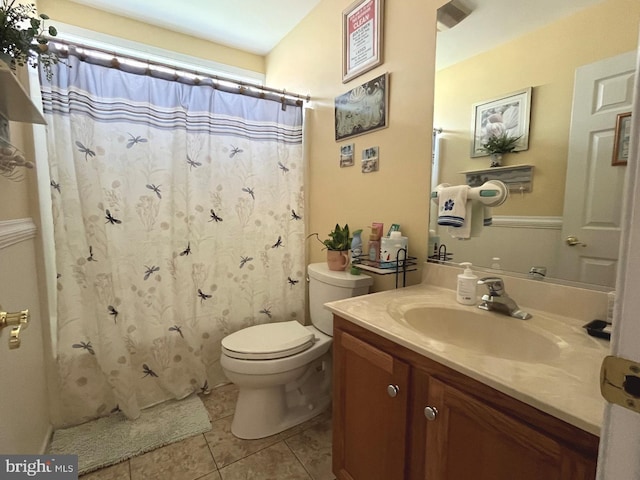 10127 Godspeed Dr, Ocean City, MD 21842 - bathroom with toilet, tile patterned floors, vanity, and curtained shower