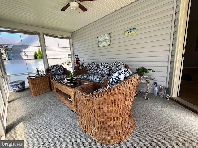 10127 Godspeed Dr, Ocean City, MD 21842 - sunroom with a ceiling fan and outdoor lounge area