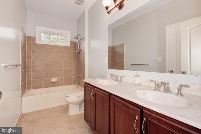 23166 Glenorchy Ct, Ashburn, VA 20148 - full bath featuring toilet, double vanity, shower / bathtub combination, and tile patterned flooring